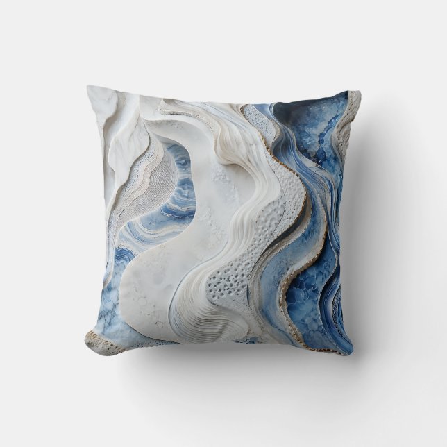 Coussin Art de géode en cristal de marbre bleu et blanc (Recto)