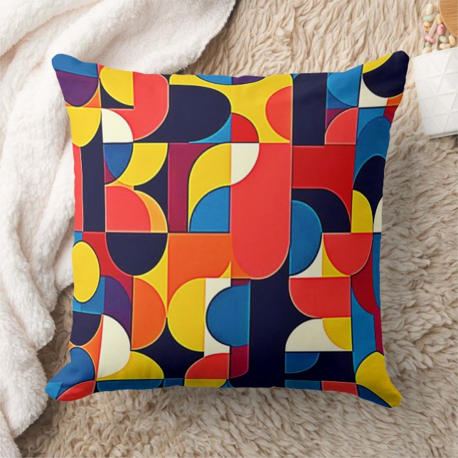 Coussin Art de géométrie à blocs de couleurs rétro (Couverture)