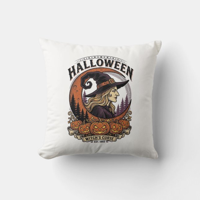 Coussin Art de gravure de lune de citrouille de Halloween  (Recto)