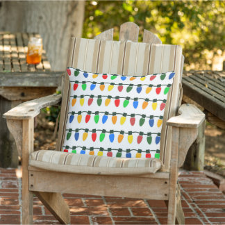 Coussin Art de guirlandes lumineuses colorées de Noël rétr