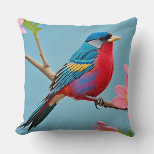 Coussin 🌸 Art de jardin de fleurs de Mésange bleue pour l