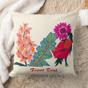 Coussin Art de jardin floral bohème maximaliste vibrant