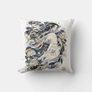 Coussin Art de la femme de neige japonaise Yokai d'hiver
