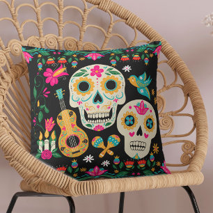 Coussin Art de la Fête des Morts Crânes en sucre