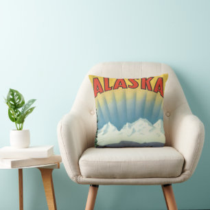 Coussin Art de l'affiche de voyage vintage en Alaska, Pays