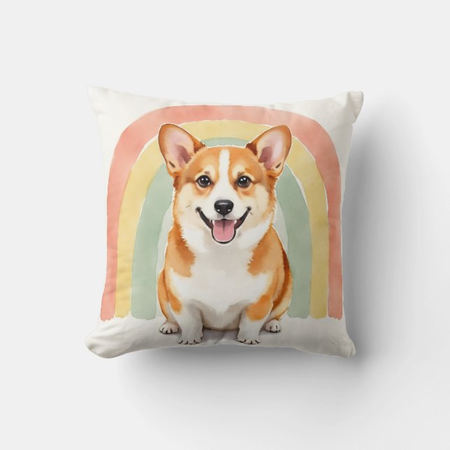 Coussin Art de l'arc-en-ciel aquarelle Corgi (Recto)