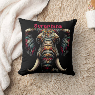 Coussin Art de l'éléphant coloré avec des motifs détaillés