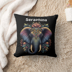 Coussin Art de l'éléphant de l'aube fleuri