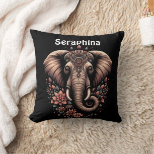 Coussin Art de l'éléphant de l'aube fleuri