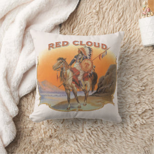 Coussin Art de l'étiquette de cigare vintage, Indien Red C