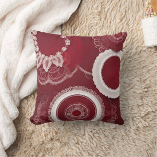 Coussin Art de l'IA florale rouge foncé