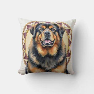 Coussin Art de mandala à l'aquarelle du Mastiff Tibétain