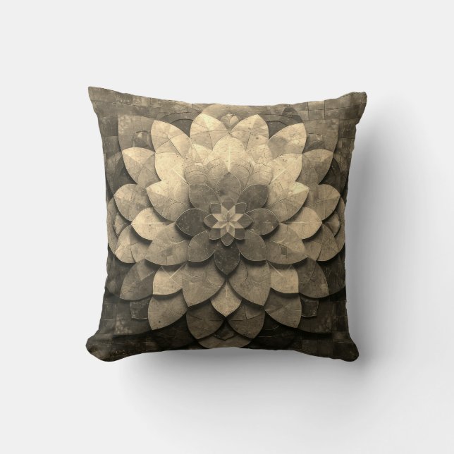 Coussin Art de mandala doré antique texturé fleur (Recto)