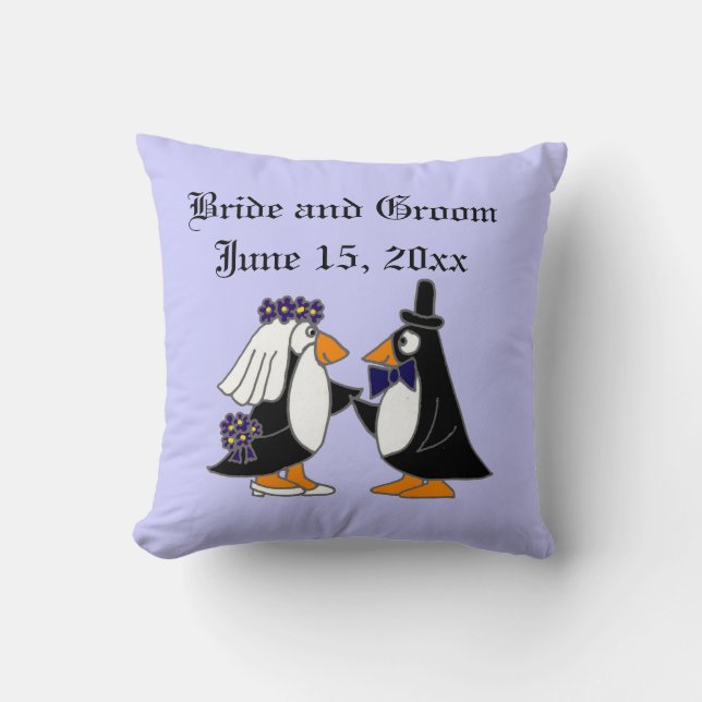 Coussin Art de mariage de pingouin de jeunes mariés (Recto)
