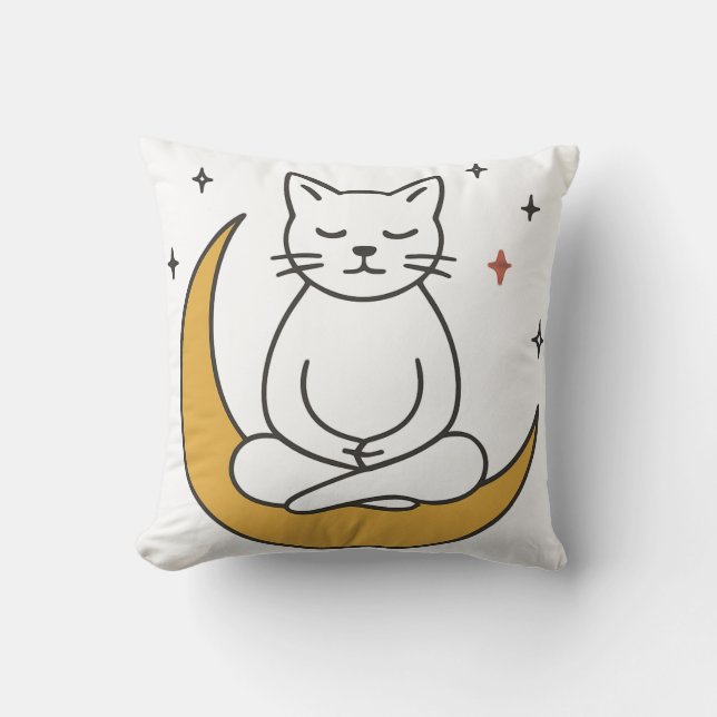 Coussin Art de méditation de chat lune zen (Recto)