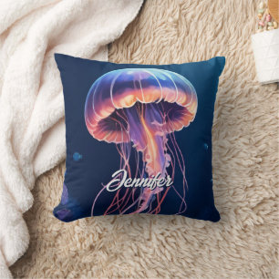 Coussin Art de méduse, nom en écriture blanche