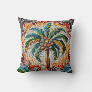 Coussin Art de mosaïque de palmier tropical