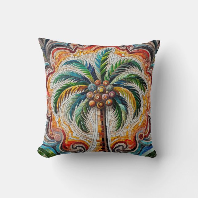 Coussin Art de mosaïque de palmier tropical (Recto)