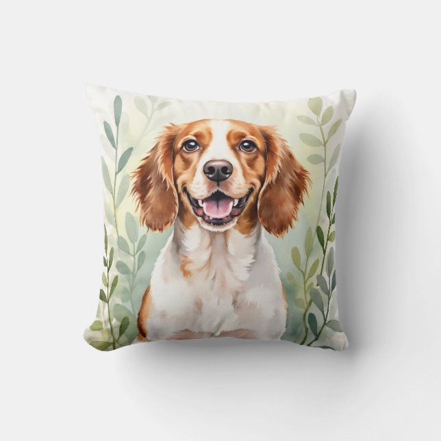 Coussin Art de motif de feuille d'aquarelle d'épagneul bre (Recto)
