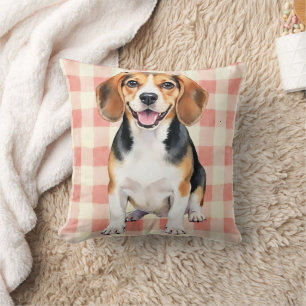 Coussin Art de motif Gingham aquarelle Beagle