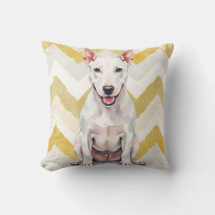 Coussin Art de motif zigzag aquarelle Bull Terrier