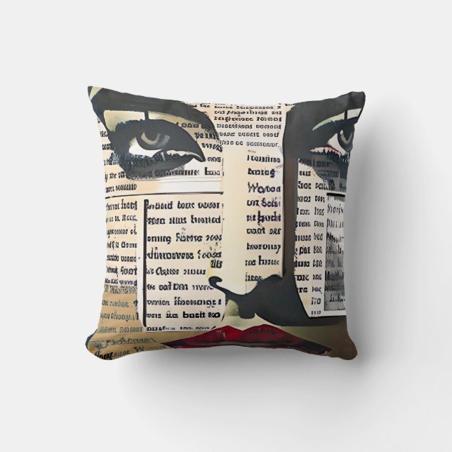 Coussin Art de mots de typographie Dame Yeux et Lèvres Rou (Recto)
