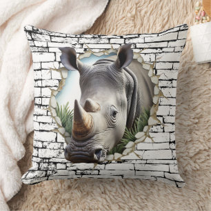 Coussin Art de mur de rhinocéros 3D – Safari réaliste