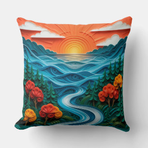 Coussin Art de papier vivant représentant un coucher de so