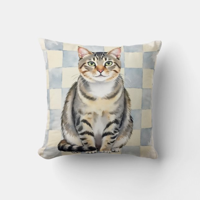 Coussin Art de patchwork aquarelle American Shorthair (Recto)