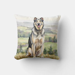 Coussin Art de paysage à l'aquarelle brumeuse de Lévrier I