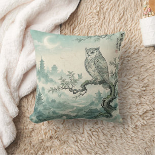 Coussin Art de paysage lunaire de hibou mystique