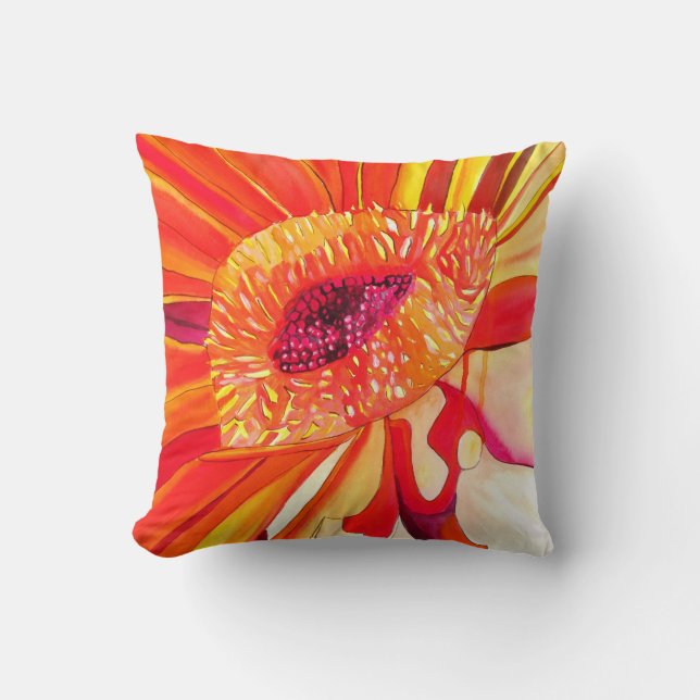 Coussin Art de peinture à l'aquarelle de fleurs de Gerbera (Recto)