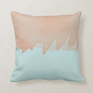 Coussin Art de peinture d'aquarelle de bleu et d'orange de