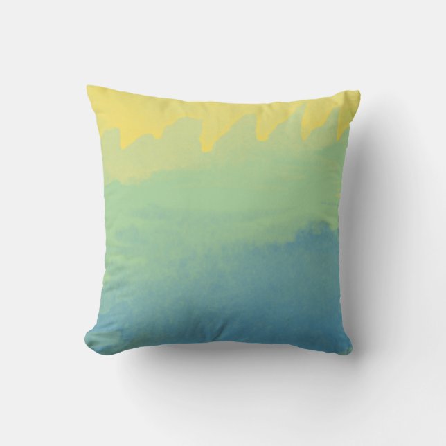 Coussin Art de peinture d'aquarelle de jaune de vert bleu (Recto)