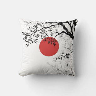 Coussin Art de pinceau japonais soleil et nature