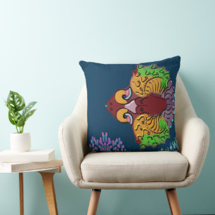 Coussin Art de poisson abstrait en écriture thaïe Coussi