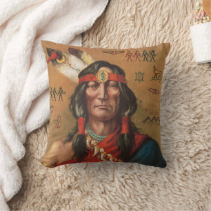 Coussin Art de portrait d'un chef amérindien vintage