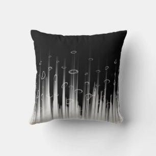 Coussin Art de raies en cercles hypnotiques noir et blanc