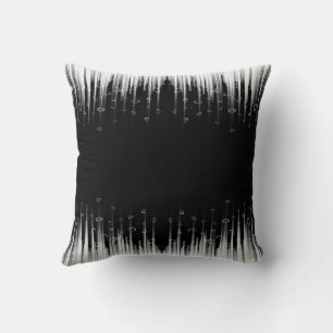 Coussin Art de raies en cercles hypnotiques noir et blanc