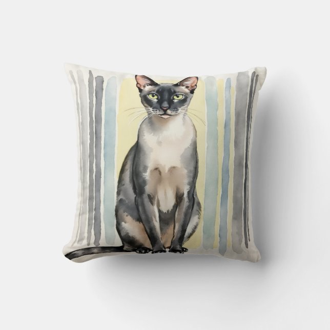 Coussin Art de rayure linéaire aquarelle pour chat orienta (Recto)