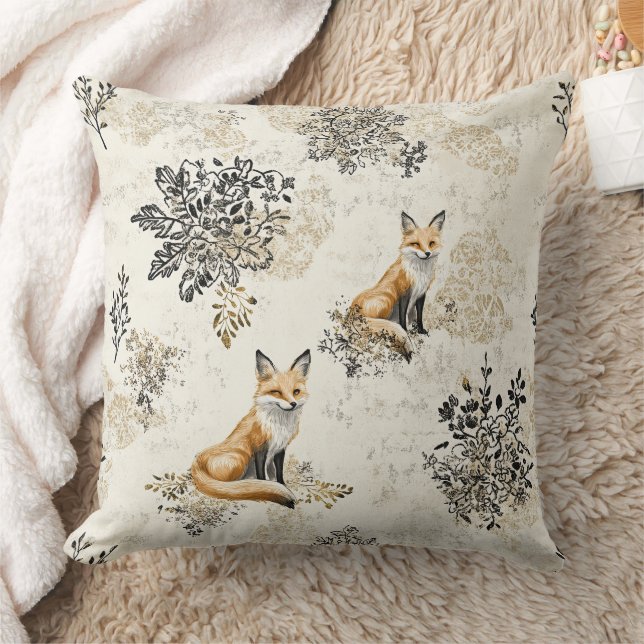 Coussin Art de renard botanique noir et or de luxe (Couverture)