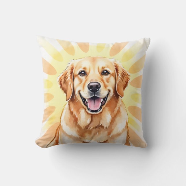 Coussin Art de retriever doré à l'aquarelle avec rayon de  (Recto)