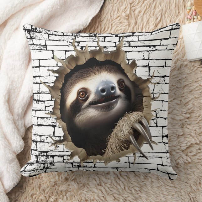 Coussin Art de rupture de mur de paresseux 3D – Safari réa (Couverture)