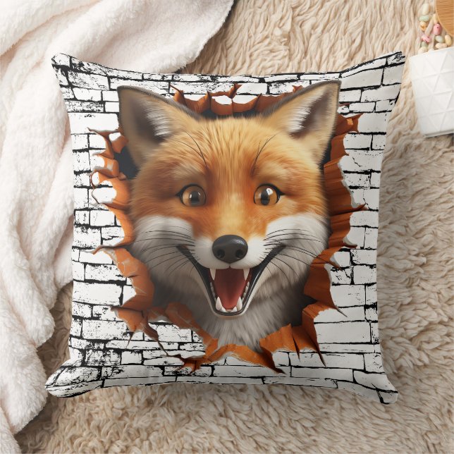 Coussin Art de rupture de mur de renard 3D – Safari réalis (Couverture)