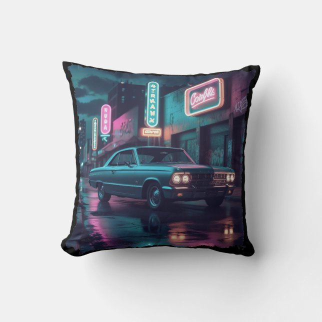 Coussin Art de scène de rue rétro voiture classique des an (Recto)