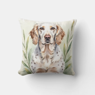 Coussin Art de setter anglais à motif de plumes à l'aquare