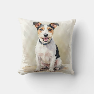 Coussin Art de terrier à poil dur Fox à l'aquarelle en cro