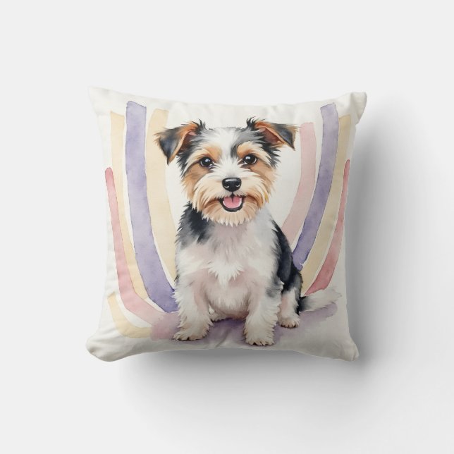 Coussin Art de Terrier Biewer à l'aquarelle avec ruban cou (Recto)