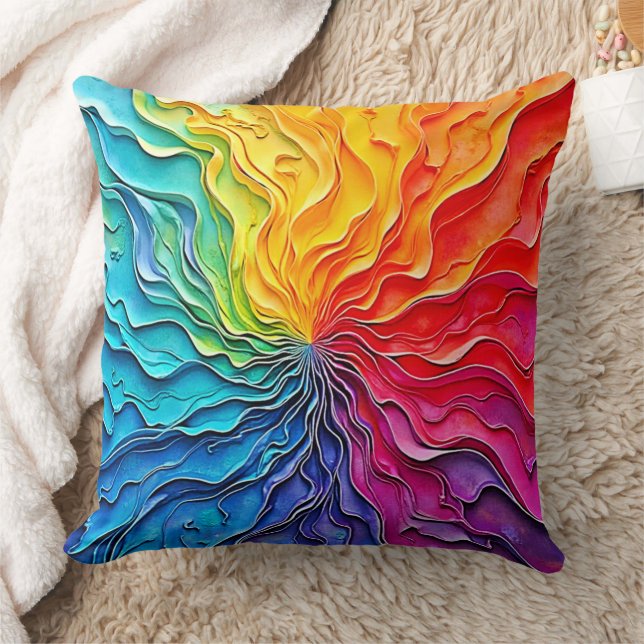 Coussin Art de tourbillon de arc-en-ciel texturé (Couverture)