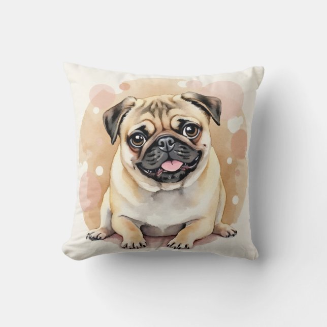 Coussin Art de tourbillon de bulle d'aquarelle de Pug (Recto)